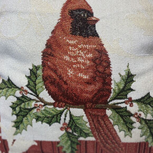 Red Cardinal Burlap/Velvet Accent Throw Pillow Embroidered 15" Square Christmas - Picture 2 of 8